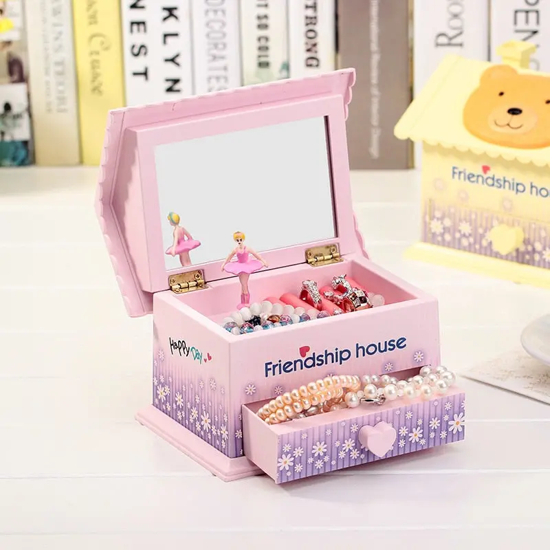 Lovely Cartoon House Shape Music Box Ballet Girls Jewelry Box Music Box Christmas Birthday Gift Jewelry Storage Box Kids Gifts 1