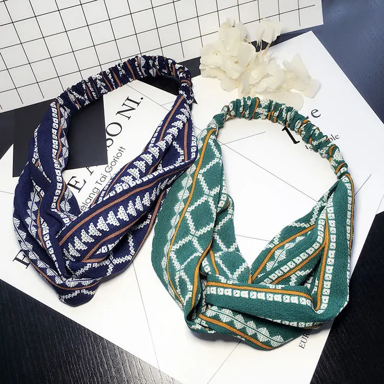 Bohemian Style Elastic Headbands Boho Cross Floral Turban Girls Flower Hairbands Striped Headwrap Hair Accessories For Women 1