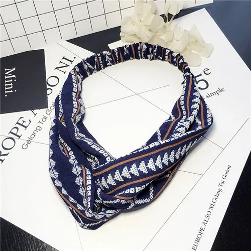Bohemian Style Elastic Headbands Boho Cross Floral Turban Girls Flower Hairbands Striped Headwrap Hair Accessories For Women 1