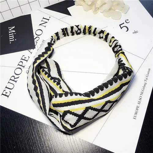 Bohemian Style Elastic Headbands Boho Cross Floral Turban Girls Flower Hairbands Striped Headwrap Hair Accessories For Women 15