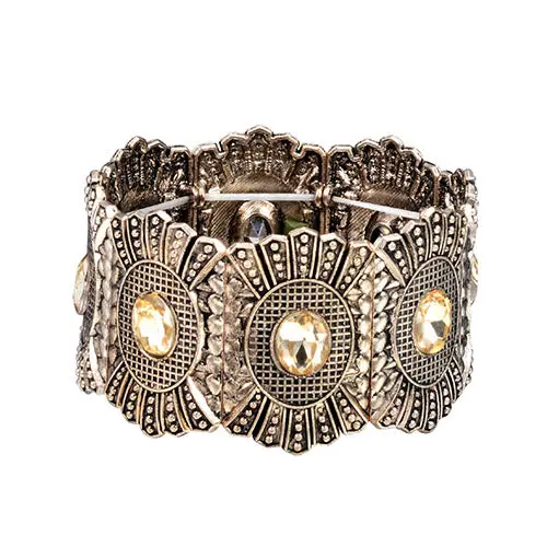 Joyme Design Retro Elastic Strand Charm Bracelet Tibetan Silver Plated Wide Cuff Bracelet & Bangle For Women Vintage Boho Style 2