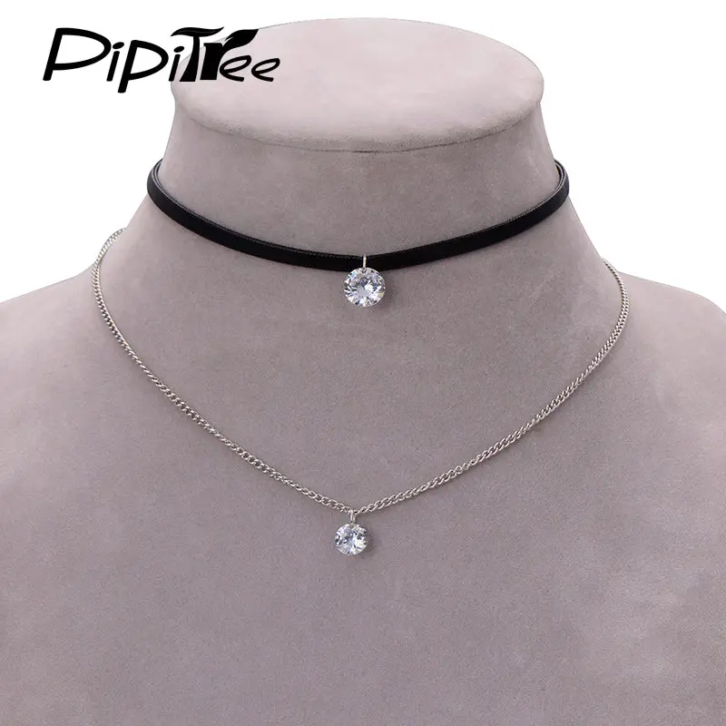 2017 New Arrival Trendy Leather Choker Necklace With Crystal Charm Layer Necklaces & Pendants For Women Girls Gothic Collier 1