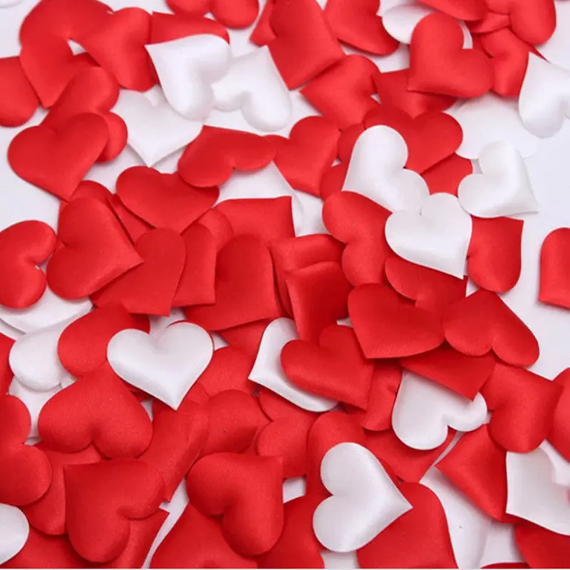 100Pcs 3.2Cm Diy Heart Petals Wedding Decorations Satin Heart Shaped Fabric Artificial Flower Petals Wedding Decor Supplies 1