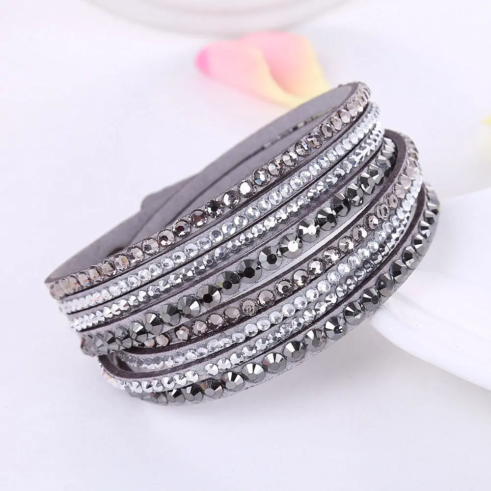 2016 New Leather Bracelet Rhinestone Crystal Bracelet Wrap Multilayer Bracelets For Women Feminino Pulseras Mulher Jewelry 1