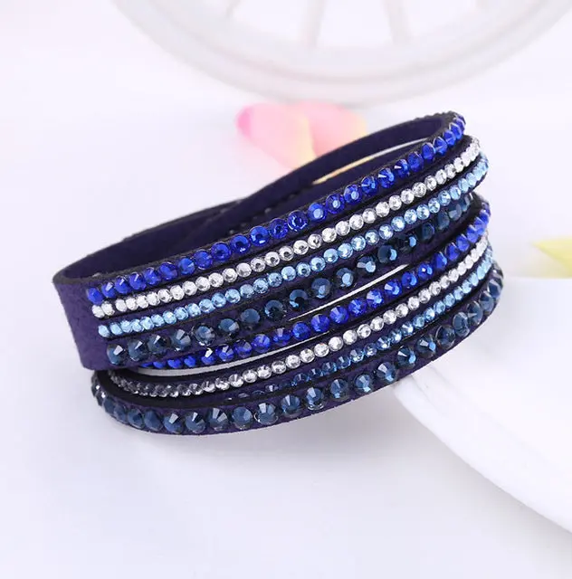 2016 New Leather Bracelet Rhinestone Crystal Bracelet Wrap Multilayer Bracelets For Women Feminino Pulseras Mulher Jewelry 6