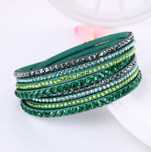 2016 New Leather Bracelet Rhinestone Crystal Bracelet Wrap Multilayer Bracelets For Women Feminino Pulseras Mulher Jewelry 5