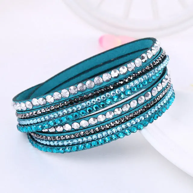 2016 New Leather Bracelet Rhinestone Crystal Bracelet Wrap Multilayer Bracelets For Women Feminino Pulseras Mulher Jewelry 15