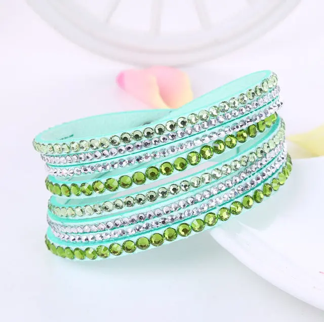 2016 New Leather Bracelet Rhinestone Crystal Bracelet Wrap Multilayer Bracelets For Women Feminino Pulseras Mulher Jewelry 11