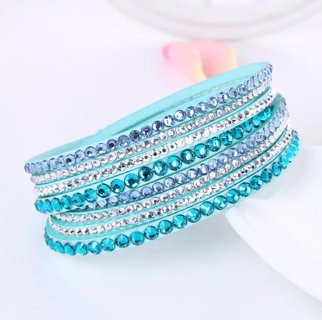 2016 New Leather Bracelet Rhinestone Crystal Bracelet Wrap Multilayer Bracelets For Women Feminino Pulseras Mulher Jewelry 8