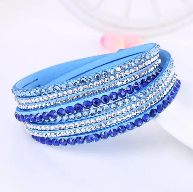 2016 New Leather Bracelet Rhinestone Crystal Bracelet Wrap Multilayer Bracelets For Women Feminino Pulseras Mulher Jewelry 8