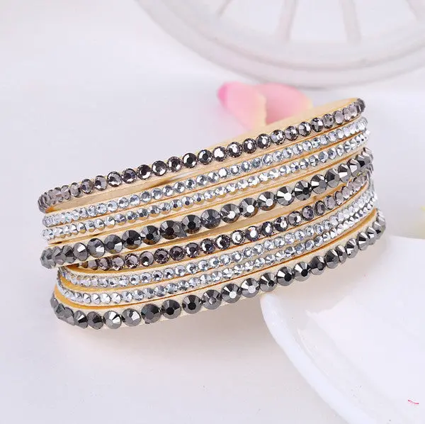 2016 New Leather Bracelet Rhinestone Crystal Bracelet Wrap Multilayer Bracelets For Women Feminino Pulseras Mulher Jewelry 11