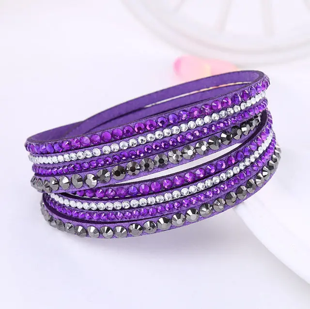 2016 New Leather Bracelet Rhinestone Crystal Bracelet Wrap Multilayer Bracelets For Women Feminino Pulseras Mulher Jewelry 12