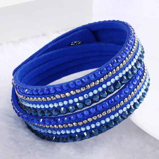 2016 New Leather Bracelet Rhinestone Crystal Bracelet Wrap Multilayer Bracelets For Women Feminino Pulseras Mulher Jewelry 14