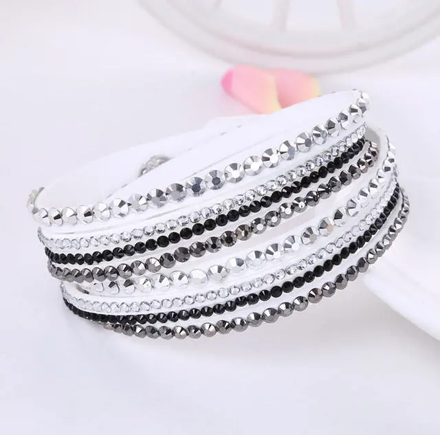 2016 New Leather Bracelet Rhinestone Crystal Bracelet Wrap Multilayer Bracelets For Women Feminino Pulseras Mulher Jewelry 16