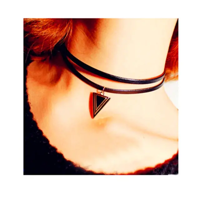 Vintage Leather Black Choker Necklace Pendant Gothic Punk Grunge Henna Elastic With Choker Pendant Trangle Necklaces Gift 2