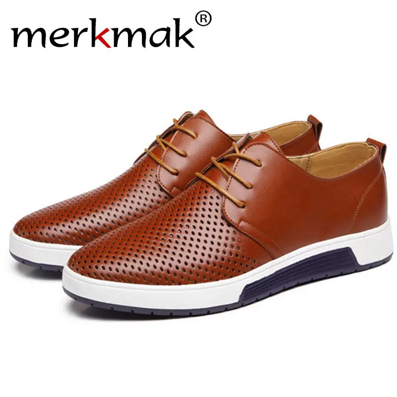 Merkmak 2017 Hot Sale Men's Shoes Genuine Leather Holes Design Breathable Shoes Spring Autumn Business Men Sapatos Masculinos 1