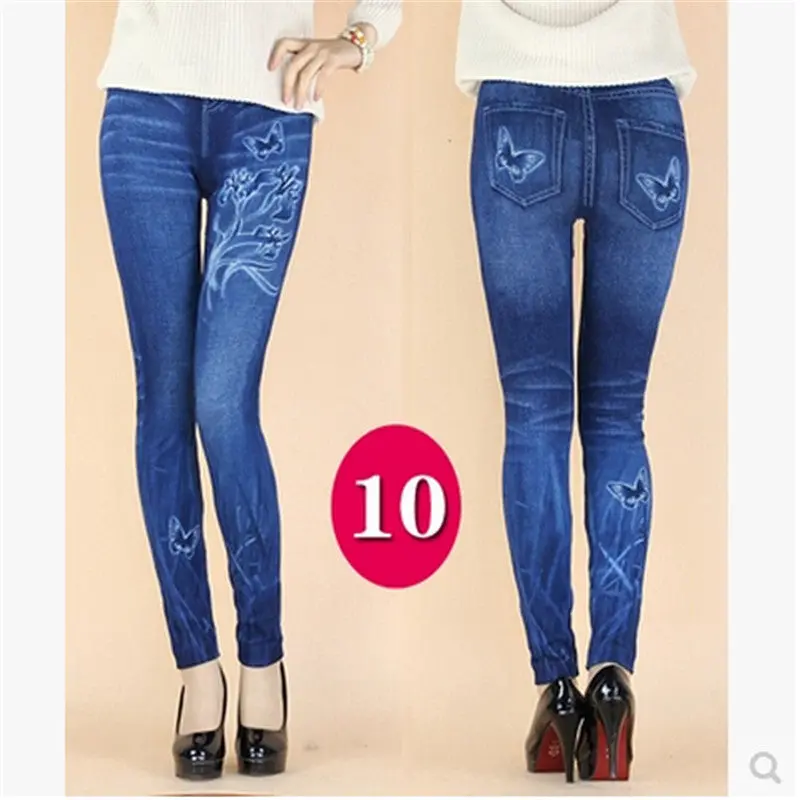 Imitation Cowboy Leggings Women High Waist Jeans 2016 Latest Big Yards Printing Thin High Elastic Jeans Little Feet Pants Bn692 1