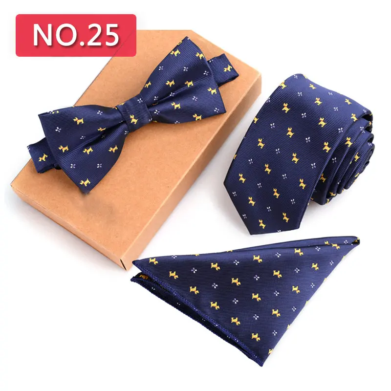 3 Pcs Slim Tie Set Men Bow Tie Handkerchief Bowtie Homme Necktie Cravate Noeud Papillon Man Corbatas Hombre Pajarita 1