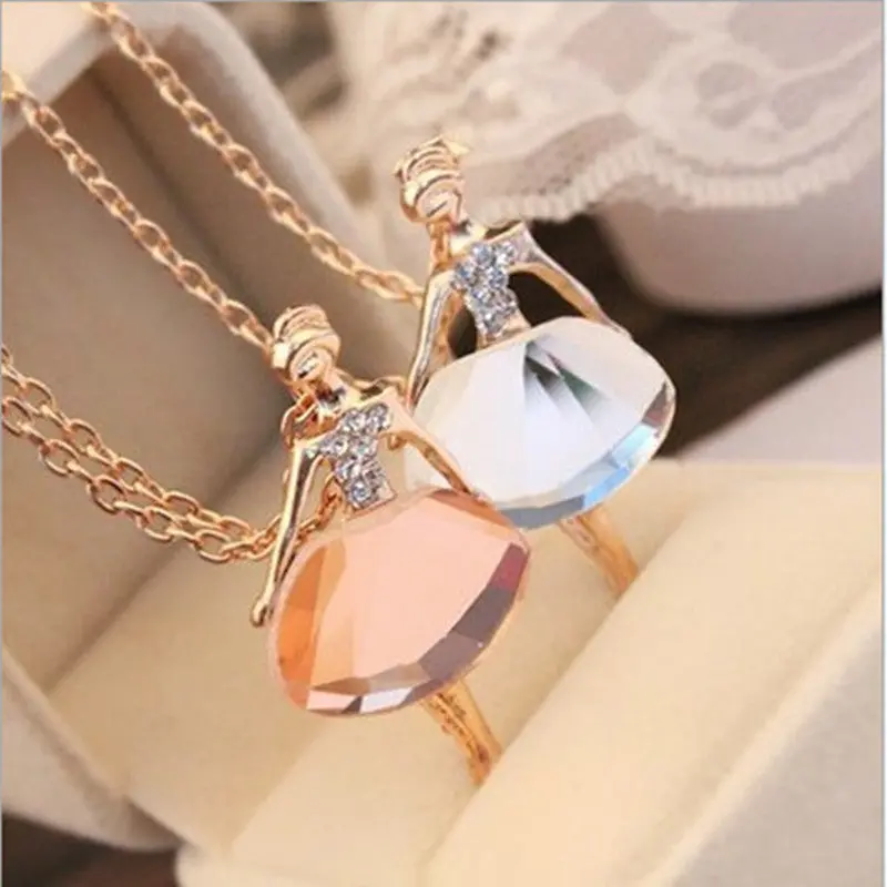 New Ladies Girls Fashion Ballet Girl Pendant Chic Choker Bib Crystal Chain Necklace Lovely Jewelry Party 0172 1