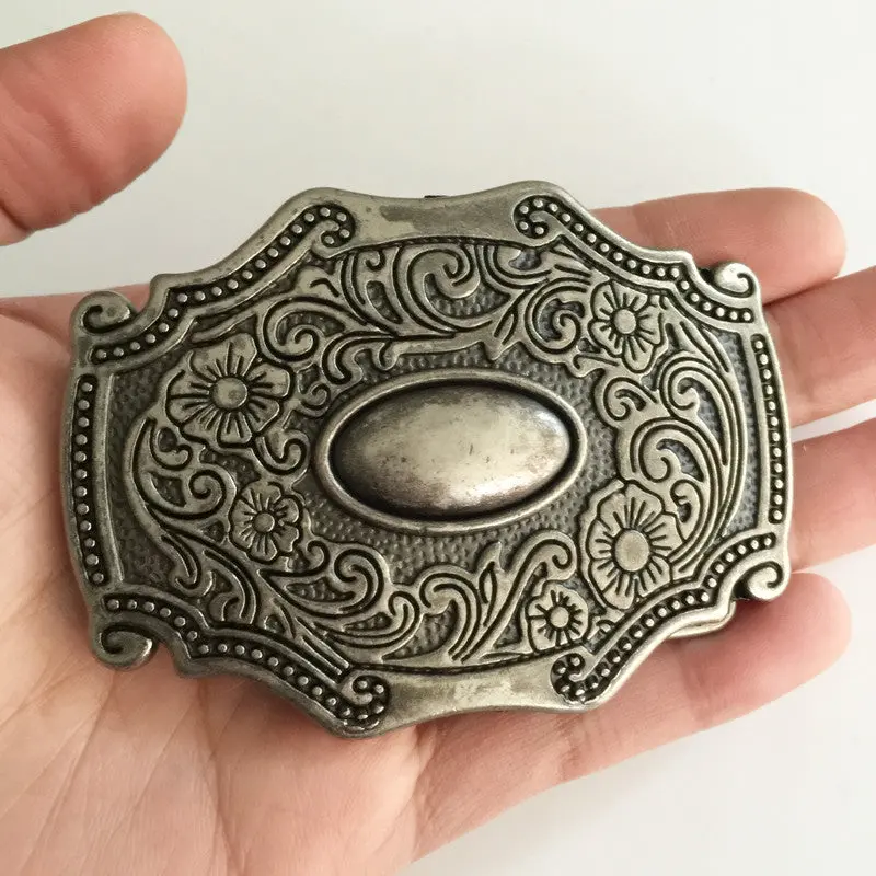 Retail Western Cowboy Belt Buckle With 90*65Mm 105.8G Silver Metal Fashion Mens Buckles Jeans Accessories Fit 4Cm Wideth Belt 1