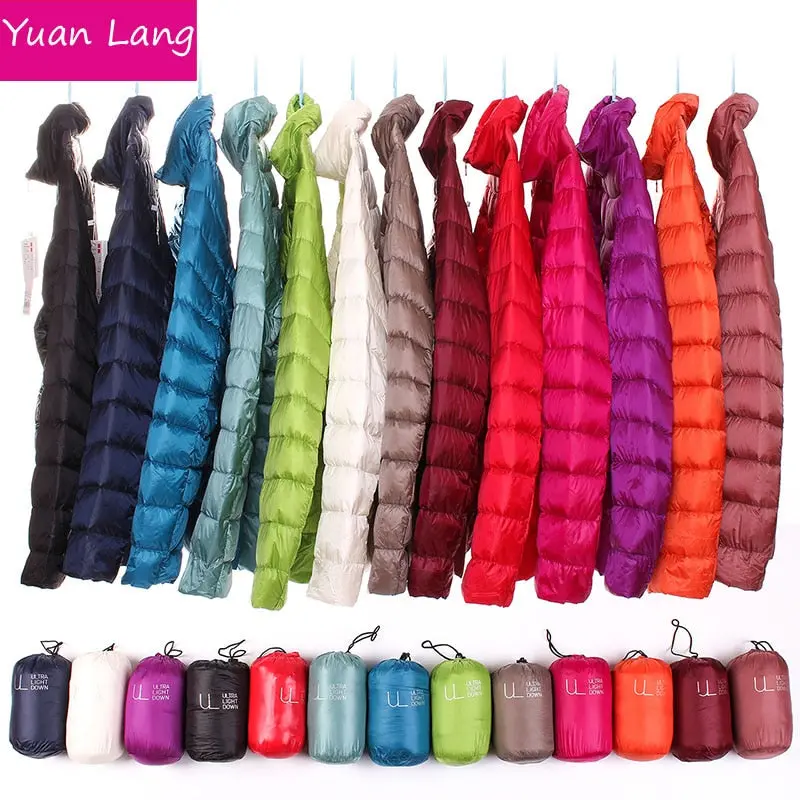 Women 90% White Duck Down Jacket Winter Fall Female Ultra Light Down Jackets Slim Solid Long Sleeve Parkas Candy Color Zip Coat 1