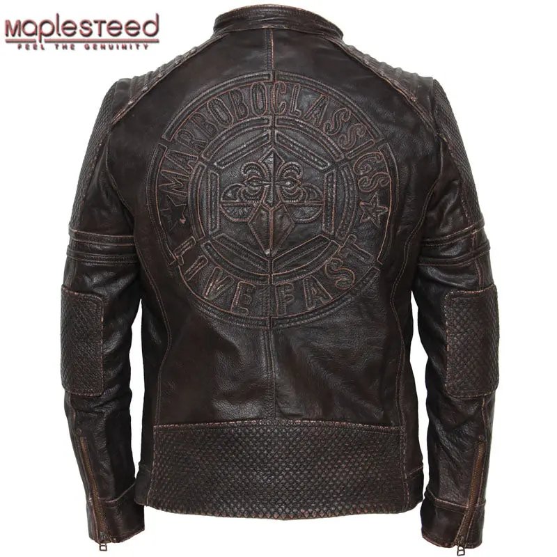 Maplesteed Genuine Cow Skin Vintage Leather Motorcycle Jacket Men's Leather Jacket Men Biker Jacket Male Leather Coat Winter 074 1
