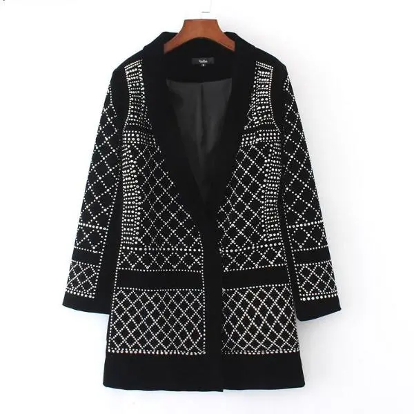 Geometric Pattern Rhinestone Blazer 1