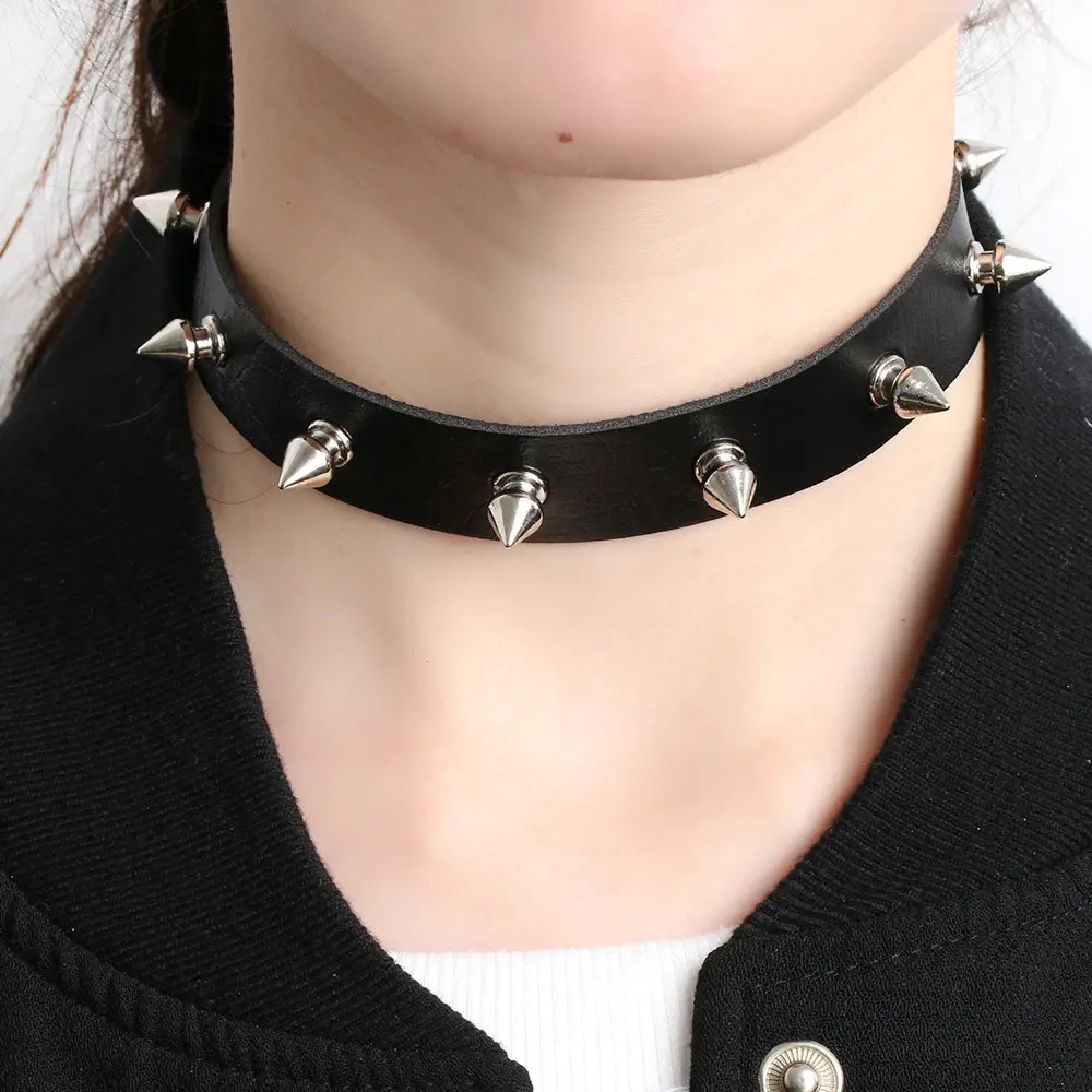 1Pc Chic Punk Rock Gothic Unisex Women Men Leather Silver Spike Rivet Stud Collar Choker Necklace Statement Jewelry 1