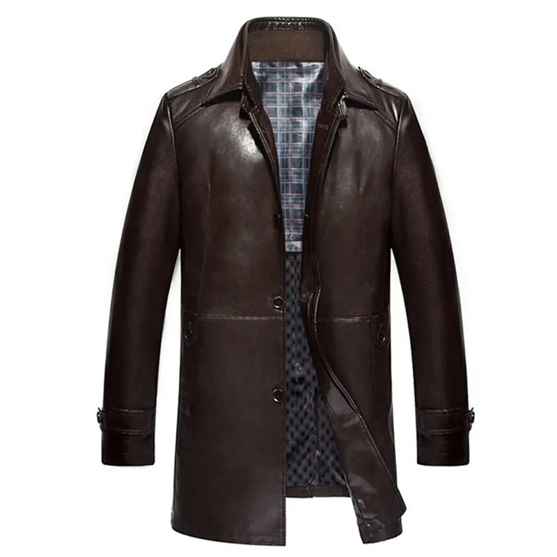 New Arrival Autumn And Winter Mens Outwear Conventional Genuine Lambskin Leather Double Attached Collar Long Coats 1