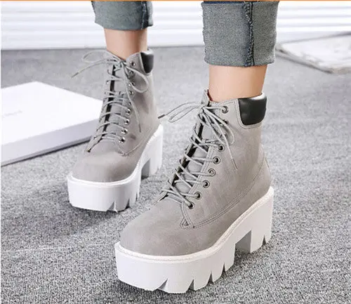 Pxelena Punk Gothic Women Ankle Boots Lace Up Chunky Block Square High Heel Platform Creeper Round Toe Fashion Ankle Boots Shoes 6