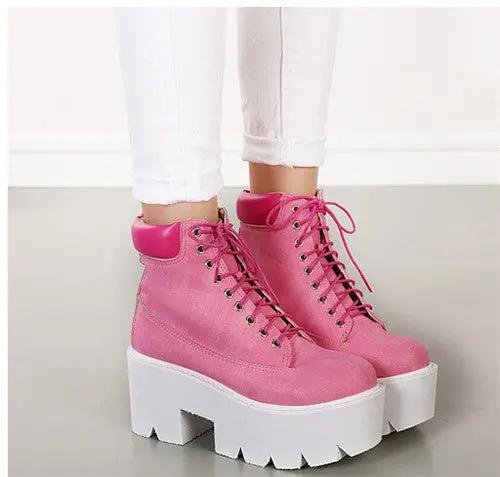 Pxelena Gothic-Ankle Boots for Women – Punk-Inspired Lace-Up Design with Chunky Platform, Square Block Heel & Rounded Toe - Image 4