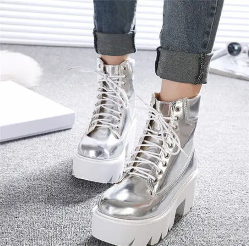 Pxelena Gothic-Ankle Boots for Women – Punk-Inspired Lace-Up Design with Chunky Platform, Square Block Heel & Rounded Toe - Image 3