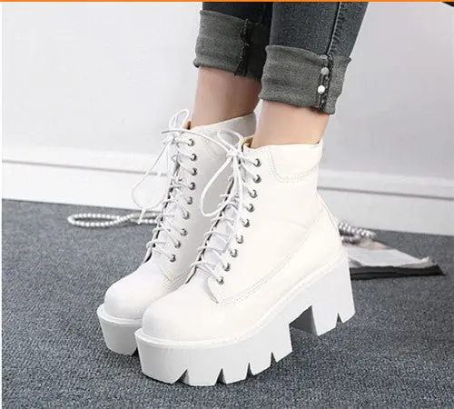 Pxelena Gothic-Ankle Boots for Women – Punk-Inspired Lace-Up Design with Chunky Platform, Square Block Heel & Rounded Toe - Image 5