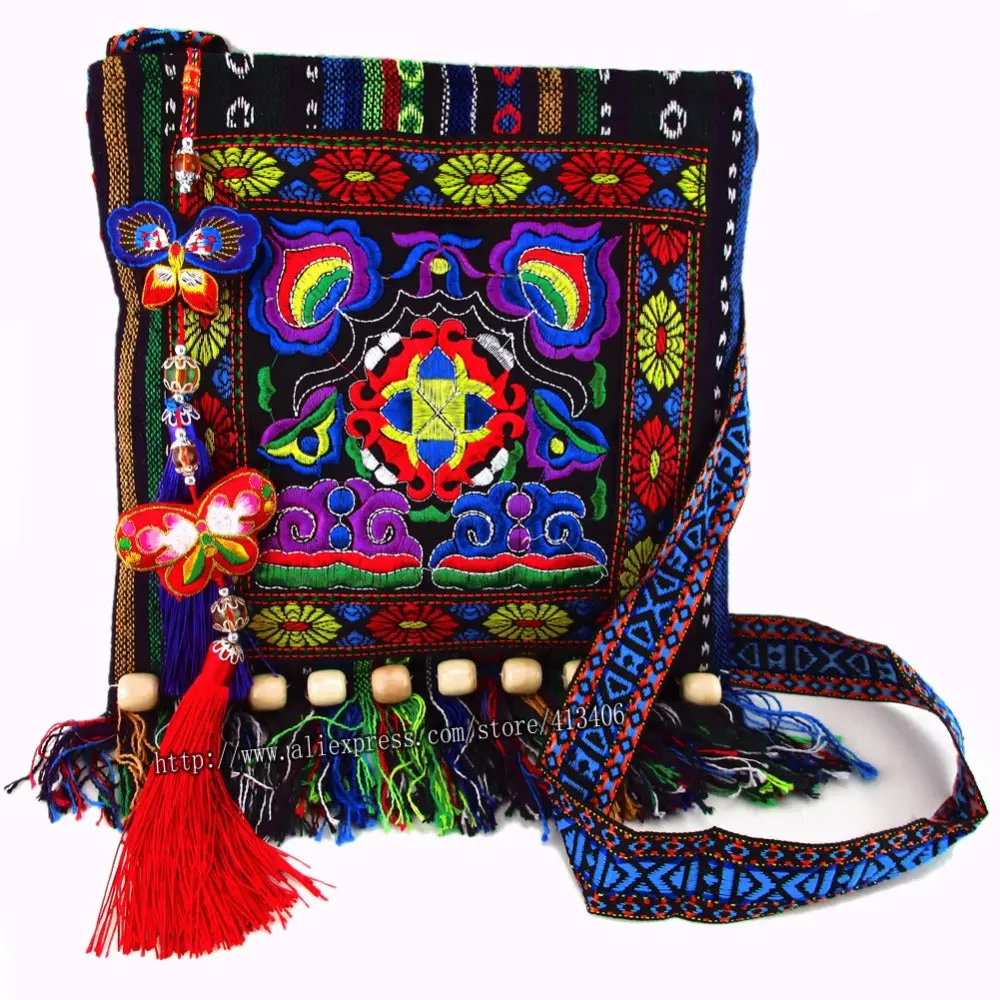Free Shipping Fees Vintage Hmong Tribal Ethnic Thai Indian Boho Shoulder Bag Message Bag For Women Embroidery Tapestry Sys-005. 1