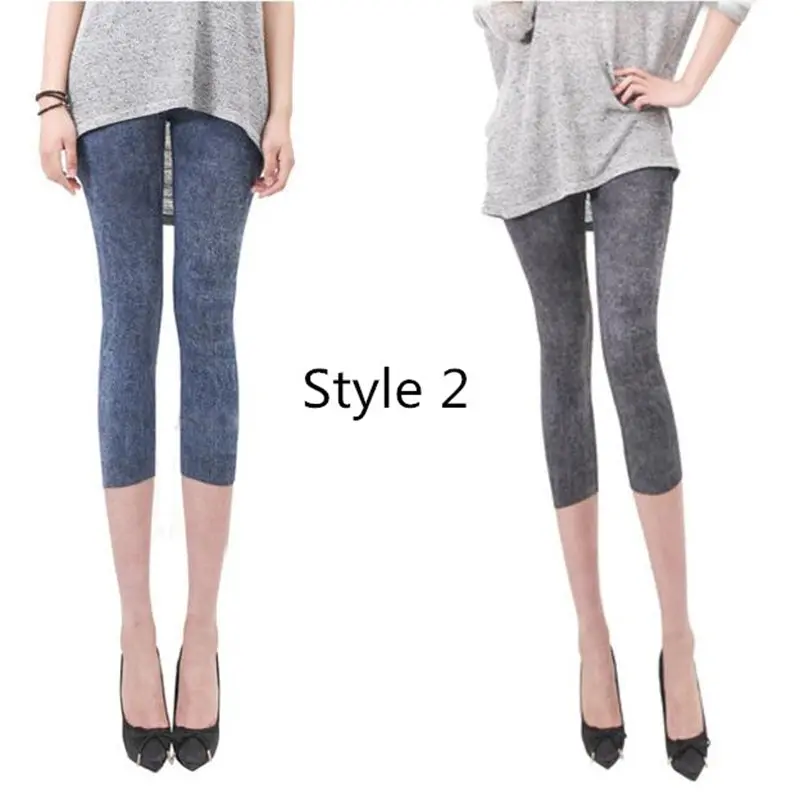Women Casual Seamless Imitation Cowboy Printed Leggings 1