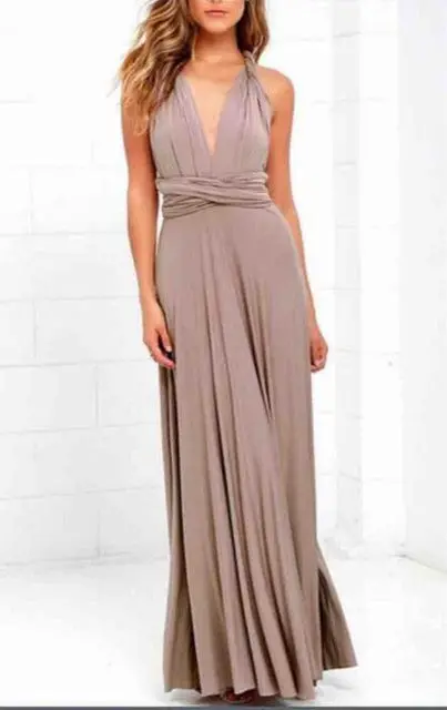 Elegant and adaptable maxi dress for women featuring an off-shoulder bandage design, seamless multiway wear options, and a sleek silhouette—ideal for bridesmaids, weddings, or special occasions. Model FS0210. - Image 9