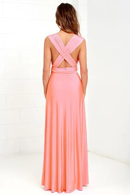 Elegant and adaptable maxi dress for women featuring an off-shoulder bandage design, seamless multiway wear options, and a sleek silhouette—ideal for bridesmaids, weddings, or special occasions. Model FS0210. - Image 13