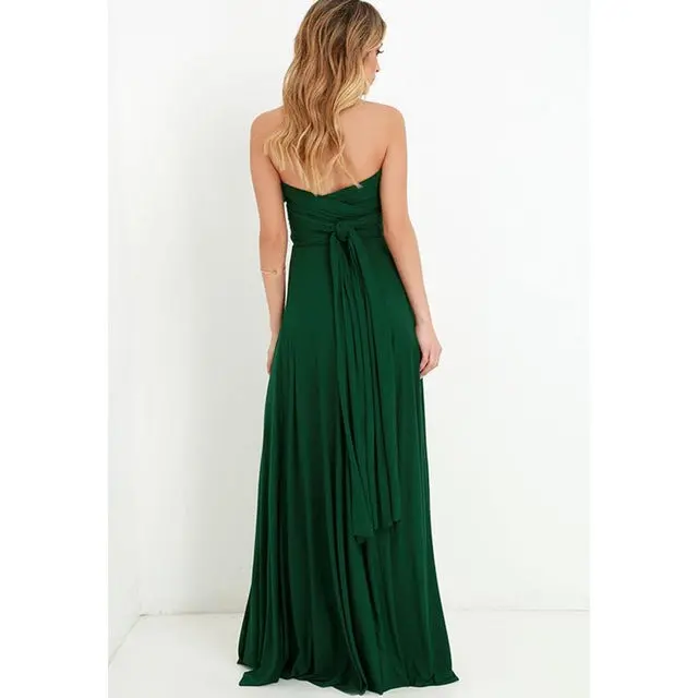 Elegant and adaptable maxi dress for women featuring an off-shoulder bandage design, seamless multiway wear options, and a sleek silhouette—ideal for bridesmaids, weddings, or special occasions. Model FS0210. - Image 22