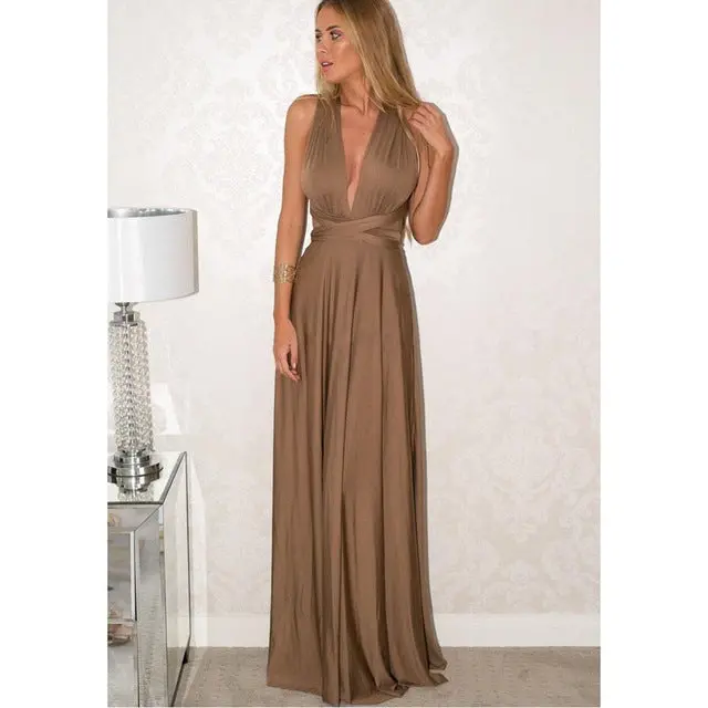 Elegant and adaptable maxi dress for women featuring an off-shoulder bandage design, seamless multiway wear options, and a sleek silhouette—ideal for bridesmaids, weddings, or special occasions. Model FS0210. - Image 11