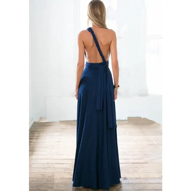 Elegant and adaptable maxi dress for women featuring an off-shoulder bandage design, seamless multiway wear options, and a sleek silhouette—ideal for bridesmaids, weddings, or special occasions. Model FS0210. - Image 18