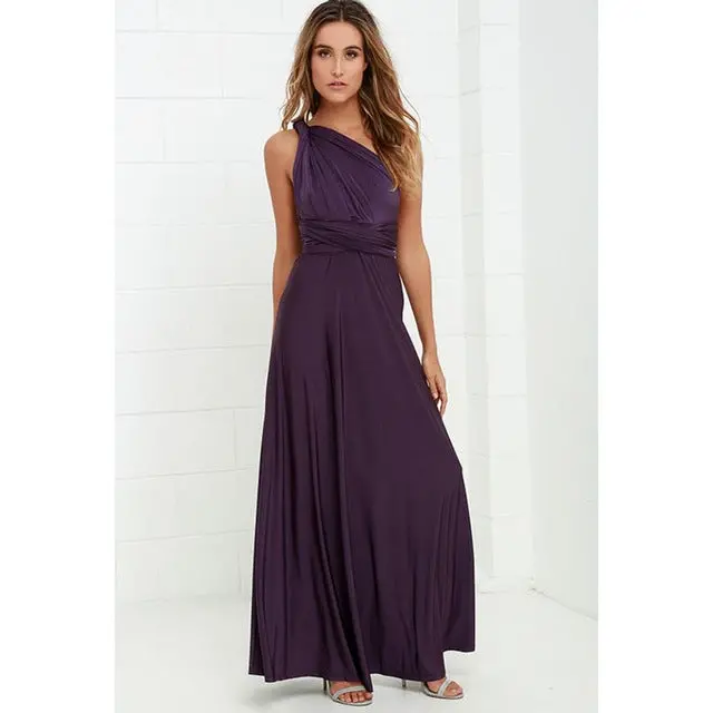 Elegant and adaptable maxi dress for women featuring an off-shoulder bandage design, seamless multiway wear options, and a sleek silhouette—ideal for bridesmaids, weddings, or special occasions. Model FS0210. - Image 16