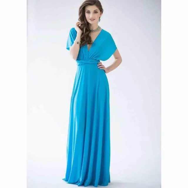 Elegant and adaptable maxi dress for women featuring an off-shoulder bandage design, seamless multiway wear options, and a sleek silhouette—ideal for bridesmaids, weddings, or special occasions. Model FS0210. - Image 21