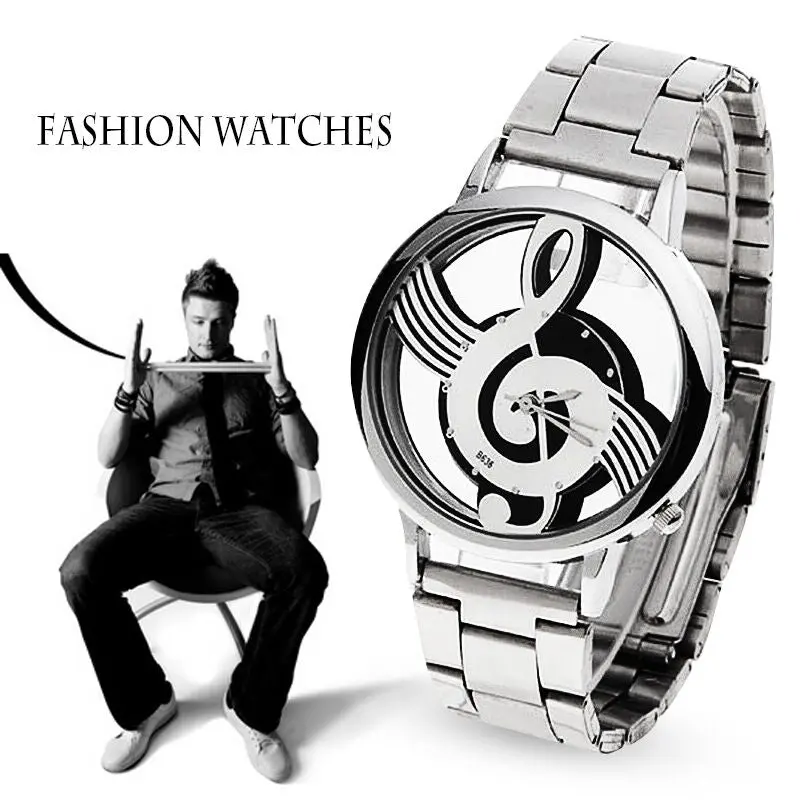 2017 New Luxury Brand Fashion And Casual Music Note Notation Watch Stainless Steel Wristwatch For Men And Women Silver Watches 1