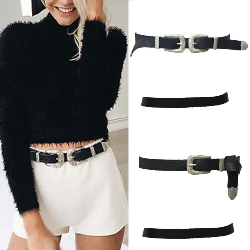 2017 Vintage Elastic Pu Leather Corset Belt Fashion Women Lady Vintage Boho Metal Leather Double Buckle Waist Belt Waistband F1 1