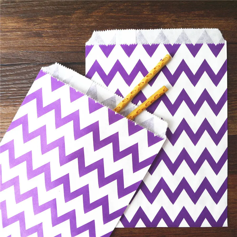 25Pcs Paper Bag Flat Wedding Party Favor Candy Gift Bags Food Packaging  Purple Treat Craft Paper Popcorn Bags Food Safe Chevron 1