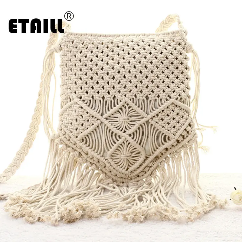 New Bohemian Boho Summer Straw Weave Bag Handmade Pompon Tassel Crochet Knitting Famous Brand Crossbody Bags Casual Shoulder Bag 1