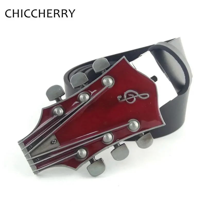 Unisex Fashion Cowgirl Cowboy Guitar Country Music Belt Buckles Metal High Quality Black Pu Leather Belts For Men Women Jeans 1
