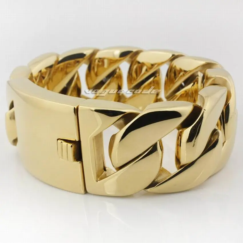 Linsion Huge Heavy 316L Stainless Steel Golden Color Bracelet Mens Biker Rocker Punk Link Chain 5Q005 Free Shipping 1