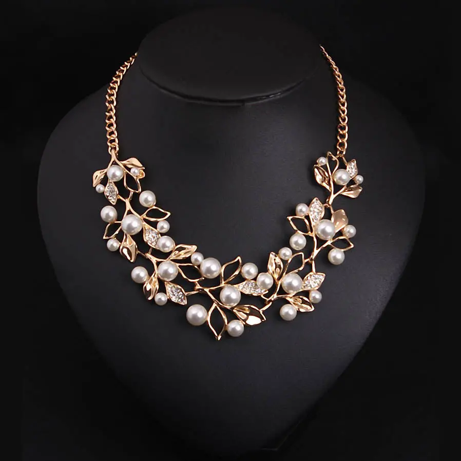 Match-Right Simulated Pearl Necklaces & Pendants  Leaves Statement Necklace Women Collares Ethnic Jewelry For Personalized Gifts 1