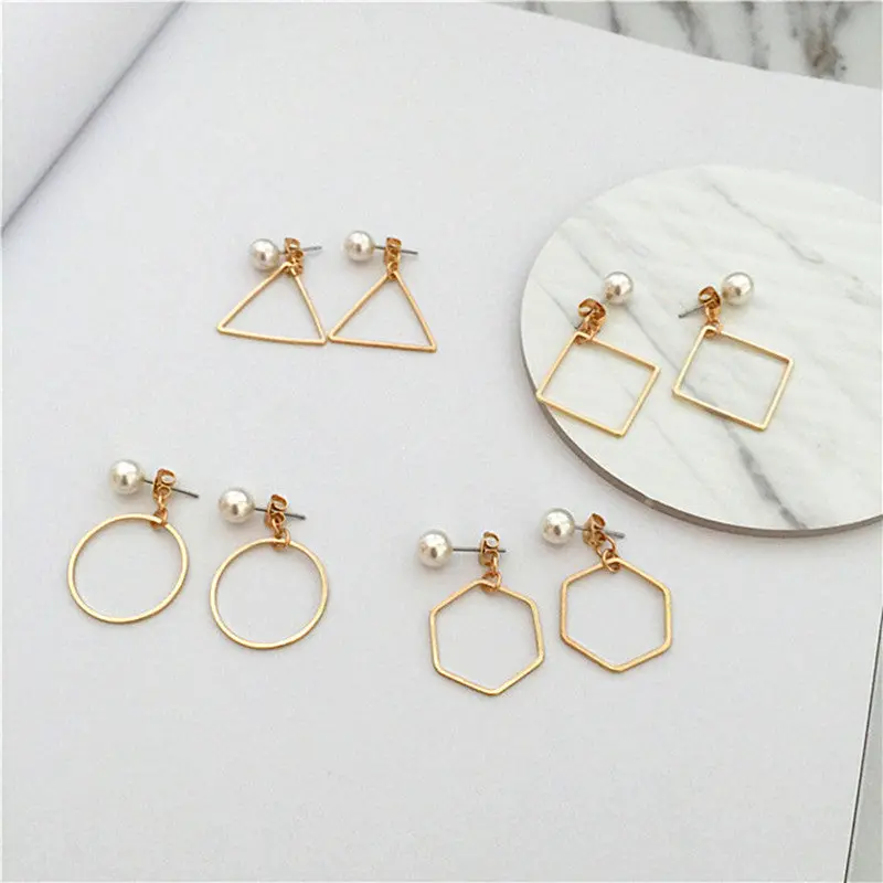 The Pendants Square Contracted Fashion Minimalist Geometric Triangle Circle Pearl Earring Eardrop Female Accessories 1